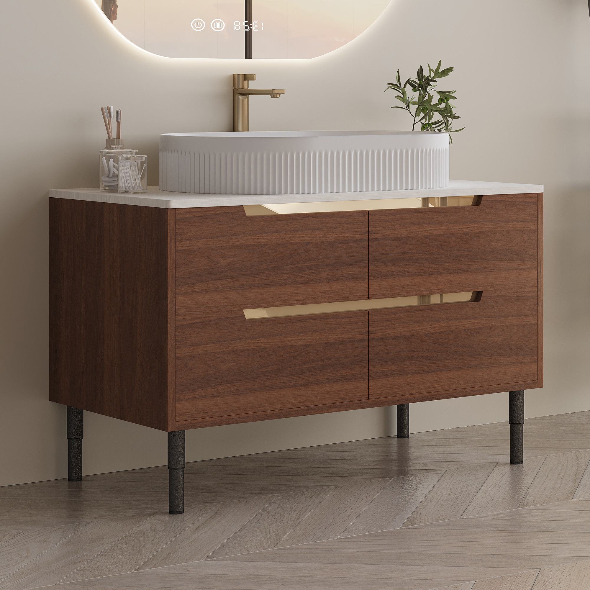 36-Inch Versatile Bathroom Vanity - Freestanding or Wall-Mounted with Ceramic Sink