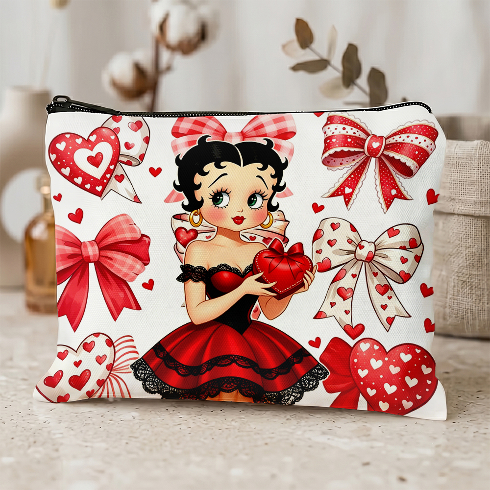 TEMU 1pc Cute Printed Makeup Bag Vintage Cartoon Cosmetic Pouch Portable Multifunctional Storage Bag For Lipstick Skincare Products Pens Phone Small