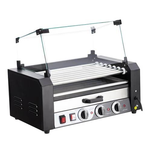 Hot Dog Roller, 7 Rollers 18 Capacity 1350W Stainless Sausage Grill Cooker Machine with Removable Oil Drip Tray Control and Glass Hood Cover, Commercial and Party