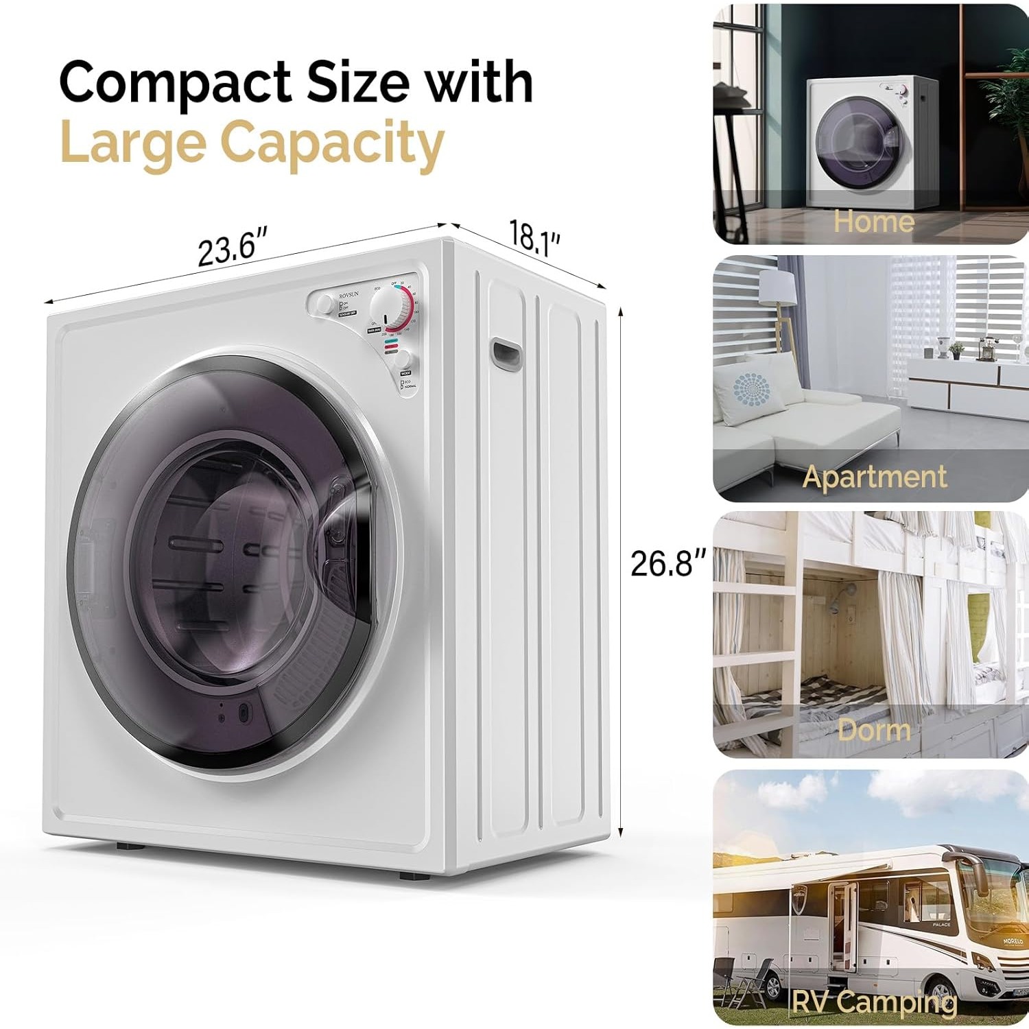 TEMU 1.5/1.8/2.6 Cu.ft. Portable Dryers For Laundry, Compact Portable Clothes Dryer With Stainless Steel Tub, Dryer Machine, 110v Electric Dryer With