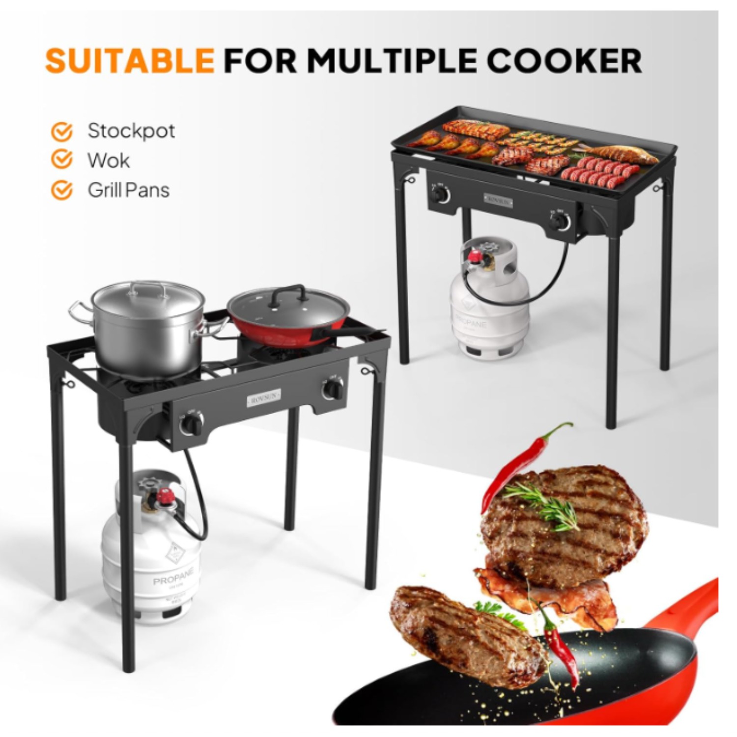 2 Burner Outdoor Propane Gas Stove 150, 000 BTU High Pressure Stand Cooker for Backyard Cooking Camping Home Brewing Canning Turkey Frying, 20 PSI Regulator