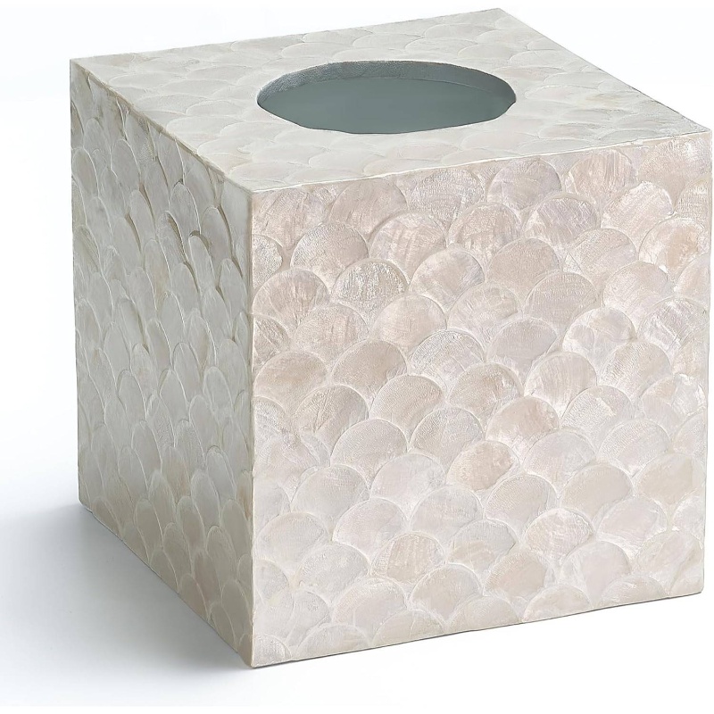 5 9u201d capiz tissue box cover square decorative tissue holder with bottom slider handmade accessories elegant   for vanity bedroom office coastal   natural Product details 0
