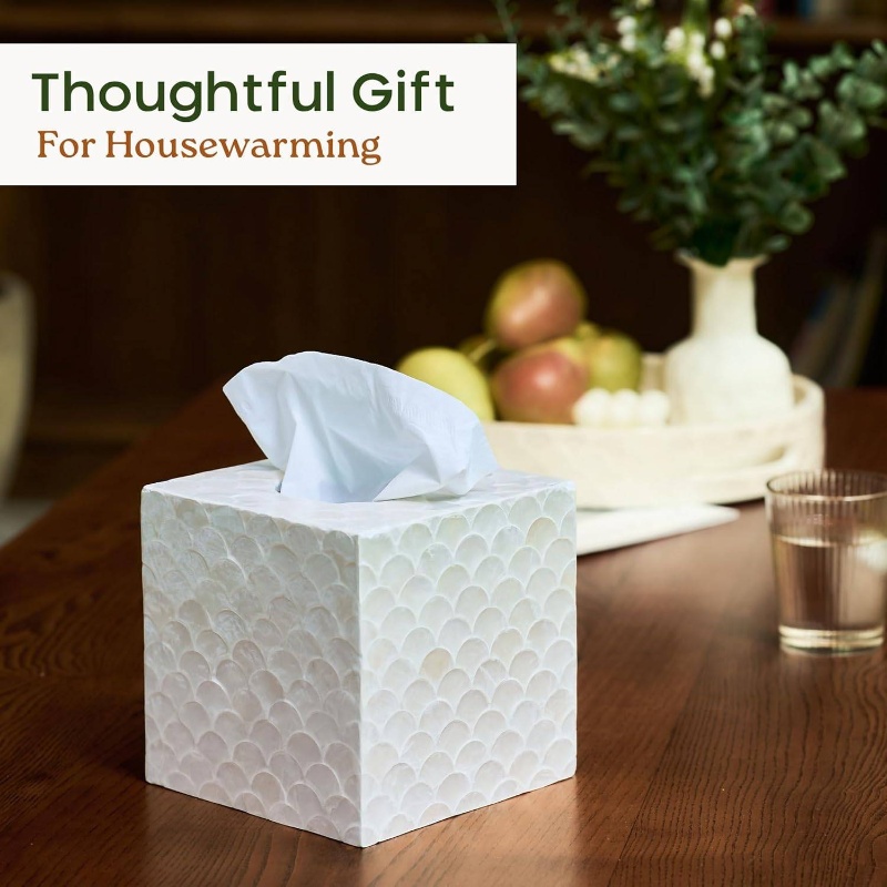 5 9u201d capiz tissue box cover square decorative tissue holder with bottom slider handmade accessories elegant   for vanity bedroom office coastal   natural Product details 6