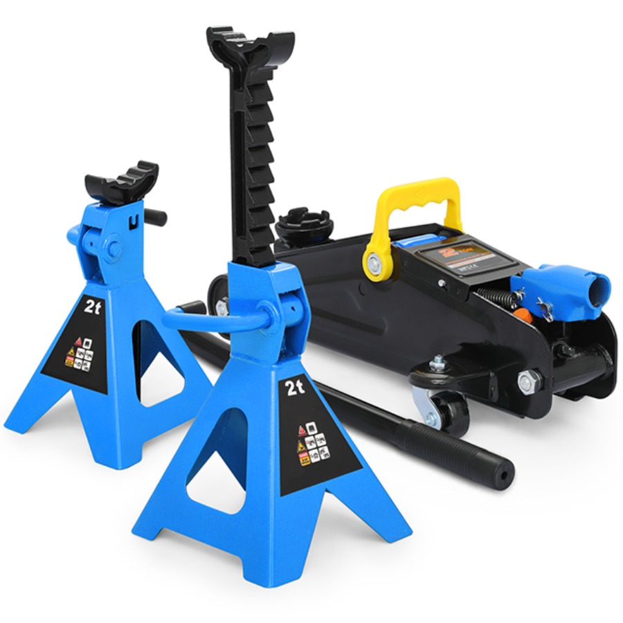 Set Of 3, Car Jack And Stands Kit 2t (4000 Lbs) Capacity Low Profile Hydraulic Trolley Service/floor Jack With 2 Ratchet Stands Combo For Home