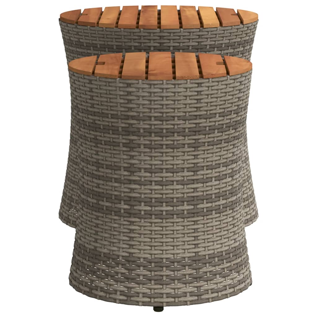 vidaXL Patio Side Tables 2 pcs with Wooden Top Beige Poly Rattan