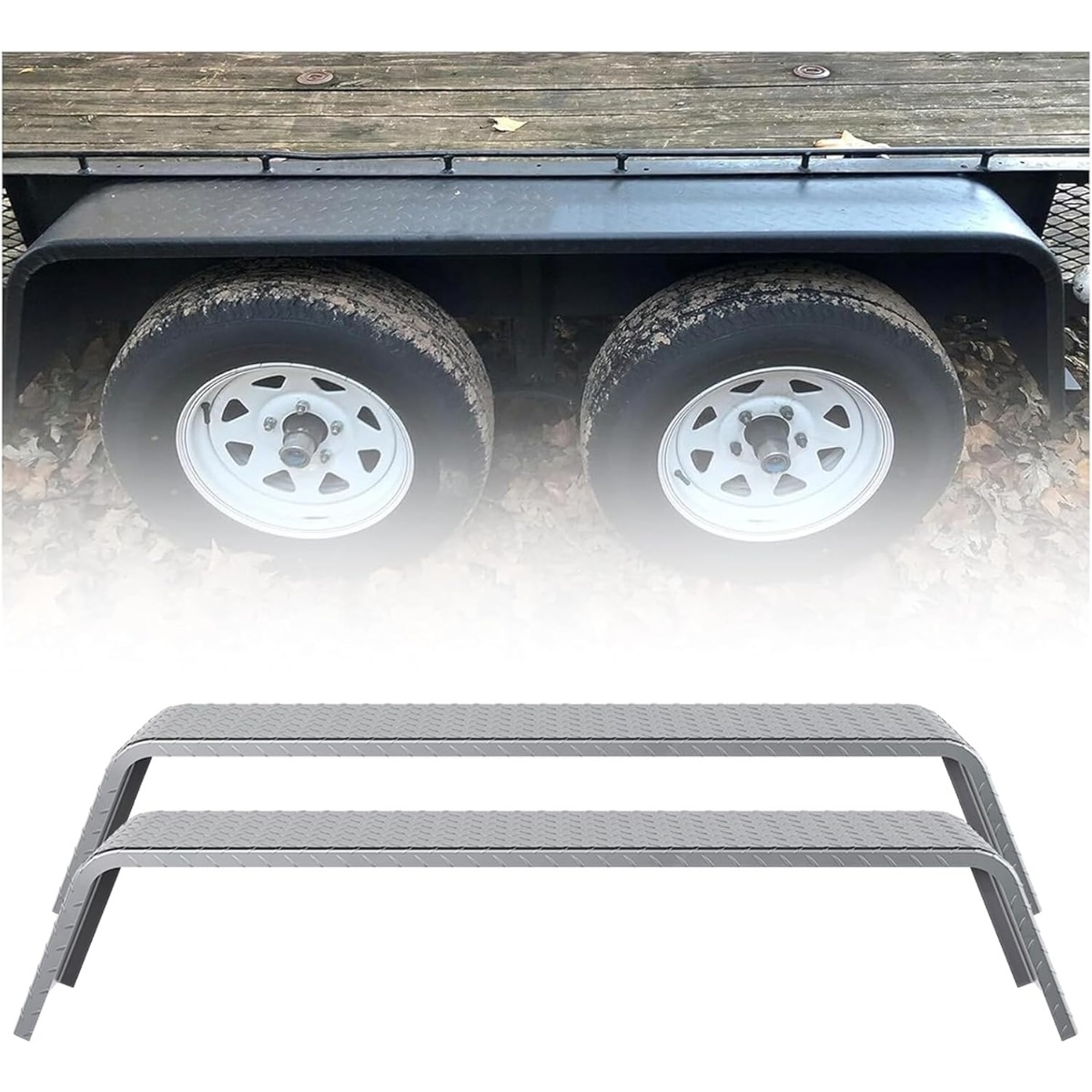 TEMU Tandem Axle Trailer Fenders 72-7/8"x10-1/4"x13" Fit 13"-15" Tires Steel 14 Gauge Diamond Tread Plate Cargo Utility Landscape 2 Pcs
