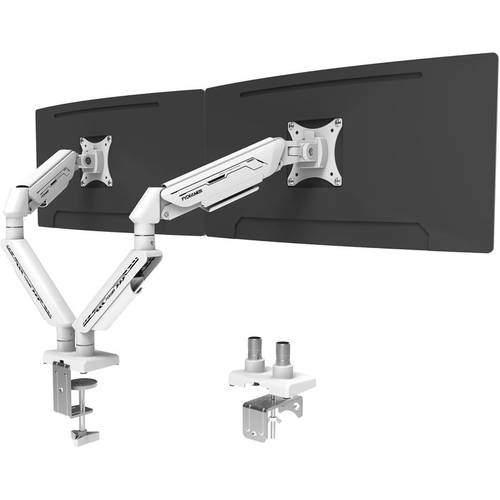 dual monitor arm for 17 35 screens up to 24 2 lbs ergonomic gas spring monitor stand with height adjust tilt swivel cable management vesa desk mount with 2 types of installation white