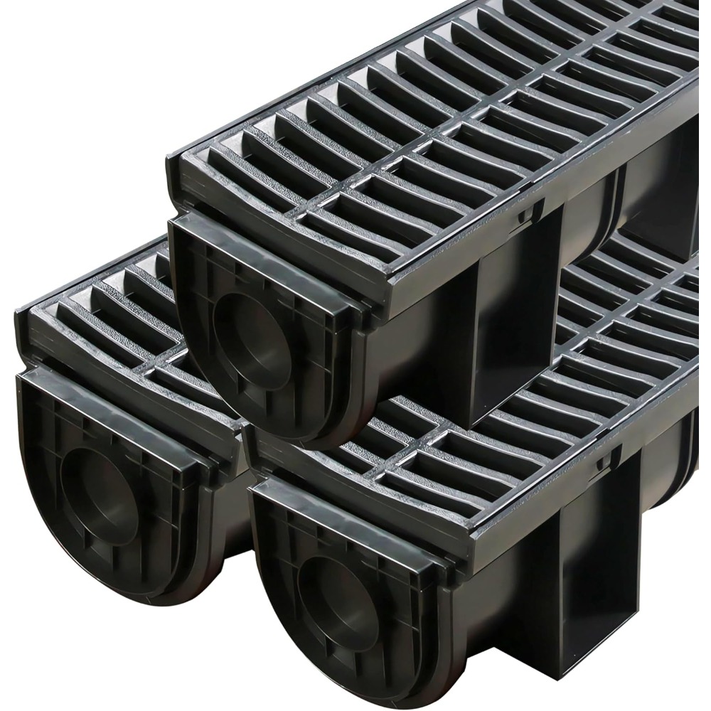 trench drain system with plastic grate 3 packs hdpe channel drainage 39 4 x 3 9 x 3 9 garden drain total length 118 2 inch for driveway yard pool sidewalk patio 3 3 9 x 3 9 inch