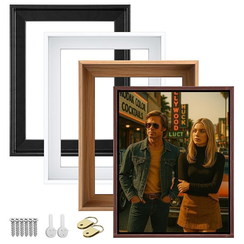 canvas floater frame fits 1 1 25 deep gallery wrapped canvas floating picture frame for wall art posters oil paintings and prints   grain look frames with hanging kit 16x24 inch black