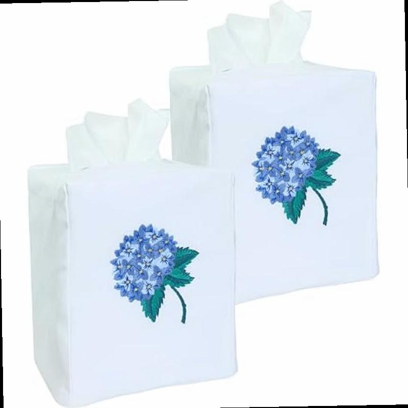 fabric tissue box cover set of 2 vintage floral embroidery hydrangea tissue holder bouquet wrapping bag car tissue holder tissues box cover square 4 5 x4 5 x5 5 white square tissue box cover Product details 2