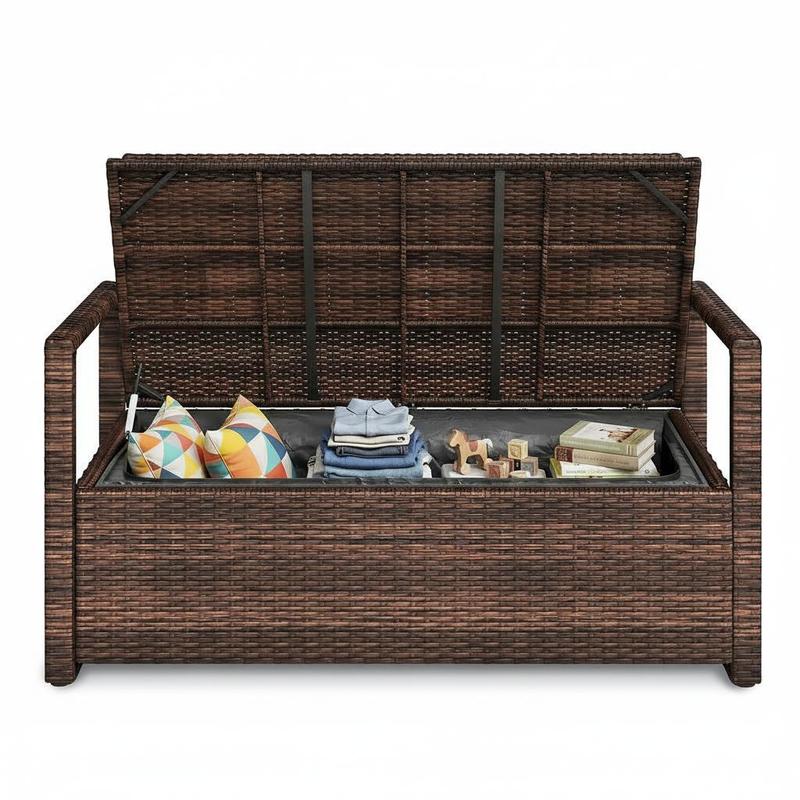 Wicker storage stool Iron Plastic wood Wicker Wicker Waterproof cushion Wicker storage stool