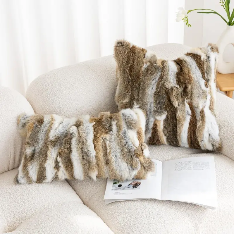 genuine rabbit fur throw pillow covers set of 2 luxury decorative pillowcases soft fluffy animal bolster cushion cover for couch sofa bedroom living room home 12x20inch yellow white Product details 7