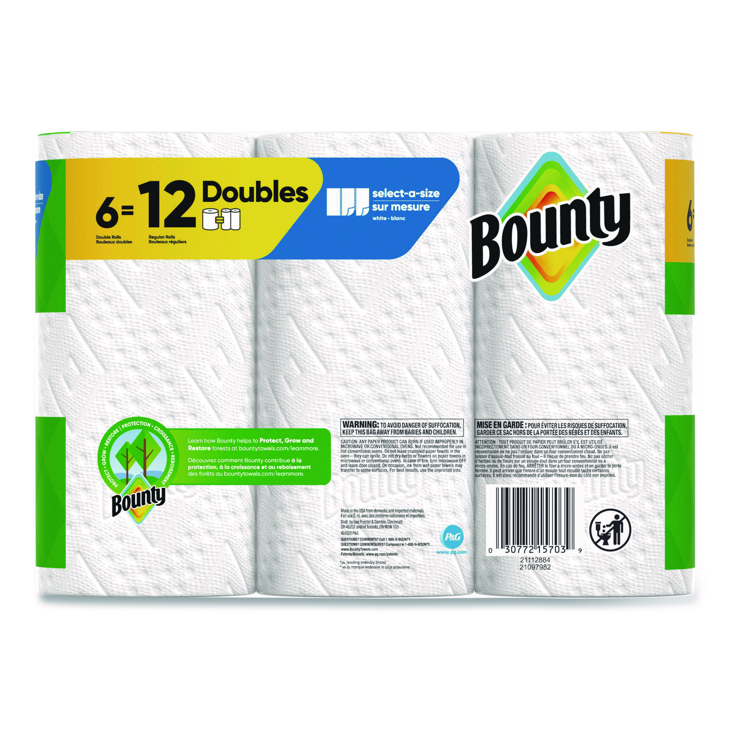 Bounty Select-a-Size 2-Ply Kitchen Paper Towels, Pack of 6 Double Size Rolls, 82 Sheets Each