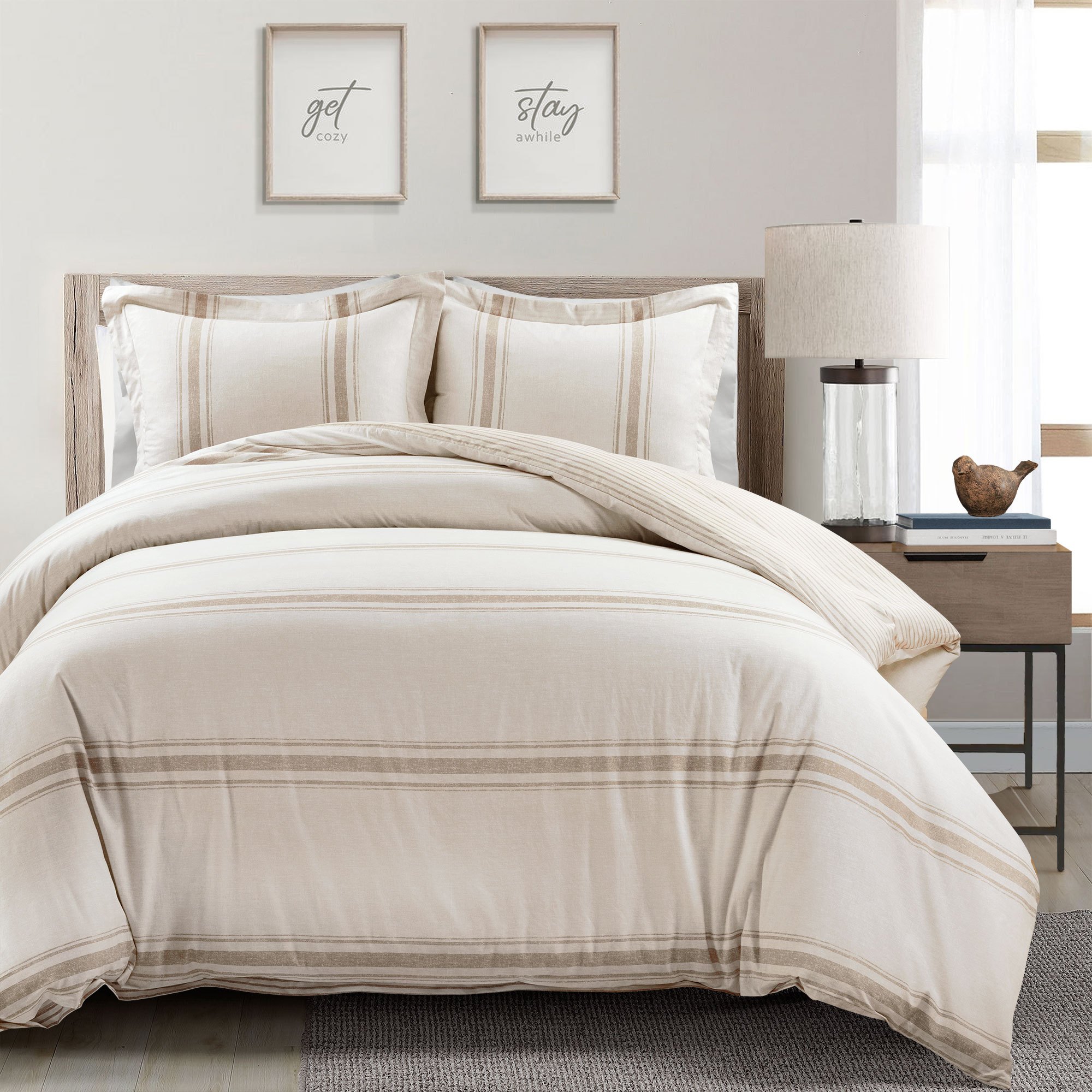 Decor Farmhouse Stripe Reversible Cotton Fabric Duvet Cover Set, 2 Or 3 Piece Set, Bedding Set - Farmhouse Decor - Christmas Holiday Gifts - New Year's Day Gifts