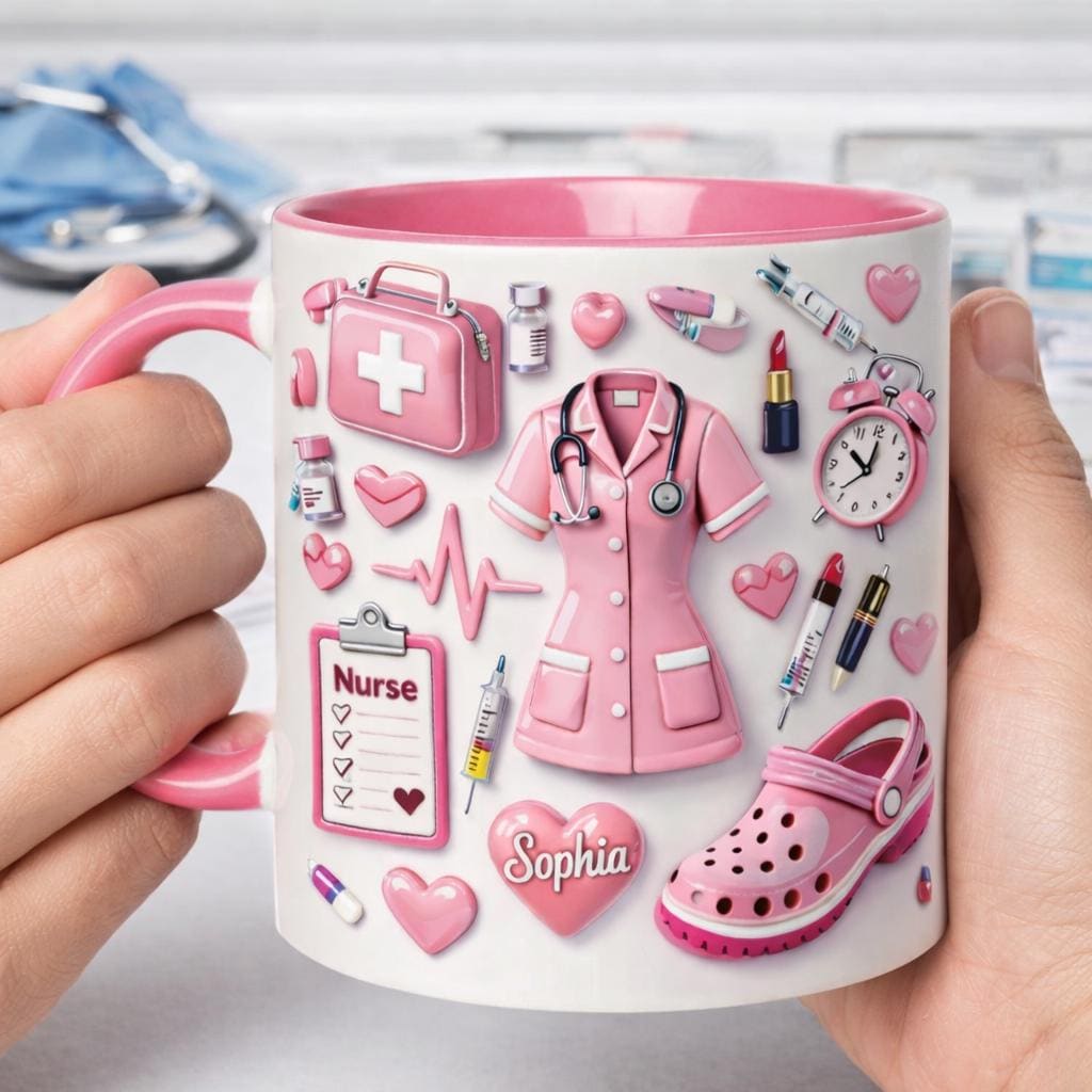 Nurse Life Mug, Cute Medical Icons Design, Personalized Accent Coffee Mug Gift For Nurses