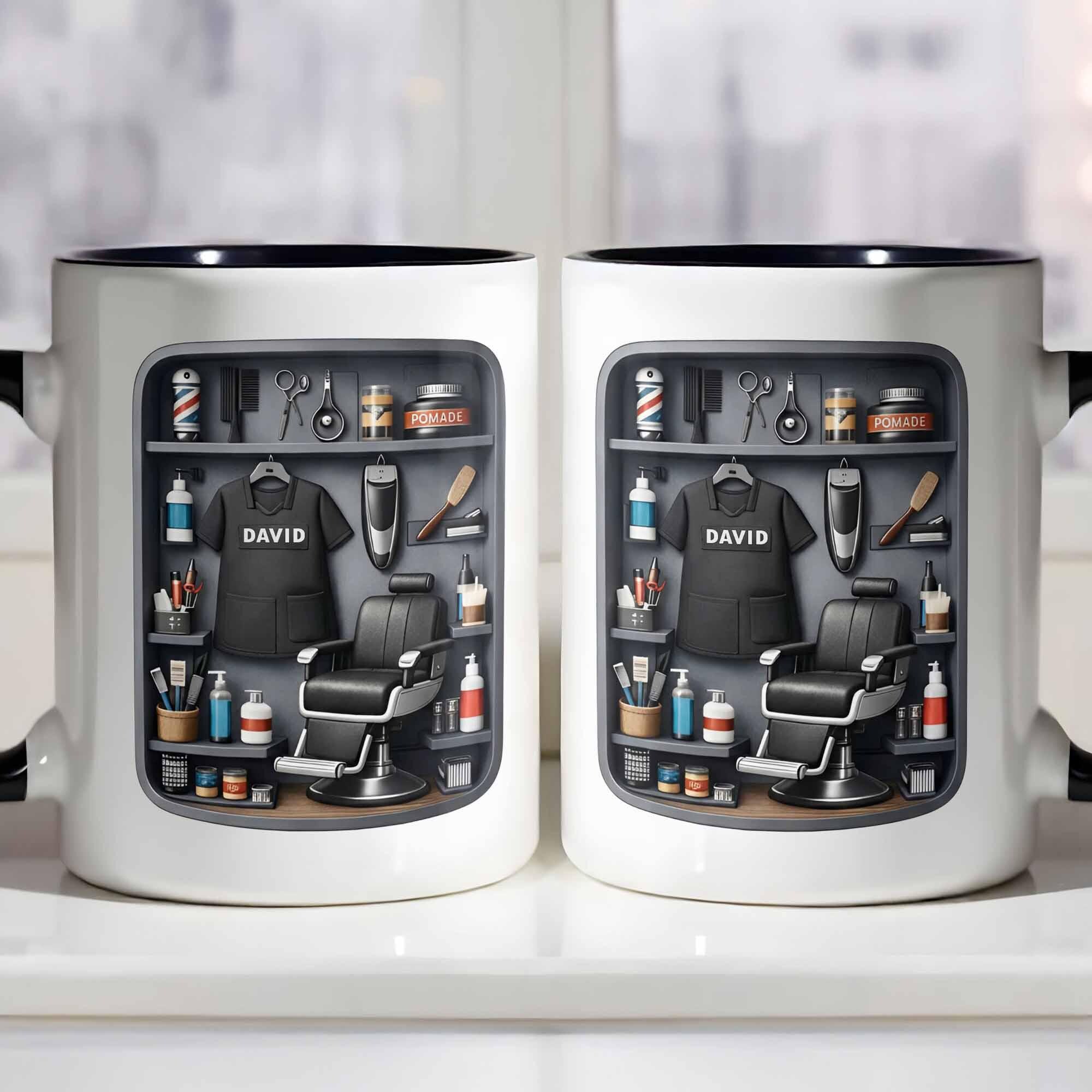 Personalized Barber 3d Effect Ceramic Mug, Hair Stylist Gift, Barber Shop Coffee Cup, Gift For Him, Hairdresser Appreciation, Birthday Gift