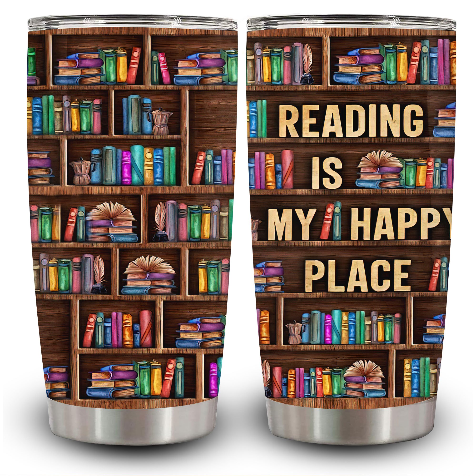 TEMU 1pc 20oz Colorful Bookshelf Design Tumbler, Double Wall Vacuum Insulated Travel Mug, Spill Proof Lid, Perfect Gift For Dad, Mom, Ideal For