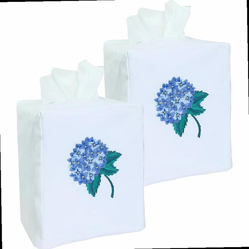 fabric tissue box cover set of 2 vintage floral embroidery hydrangea tissue holder bouquet wrapping bag car tissue holder tissues box cover square 4 5 x4 5 x5 5 white square tissue box cover Product details 0