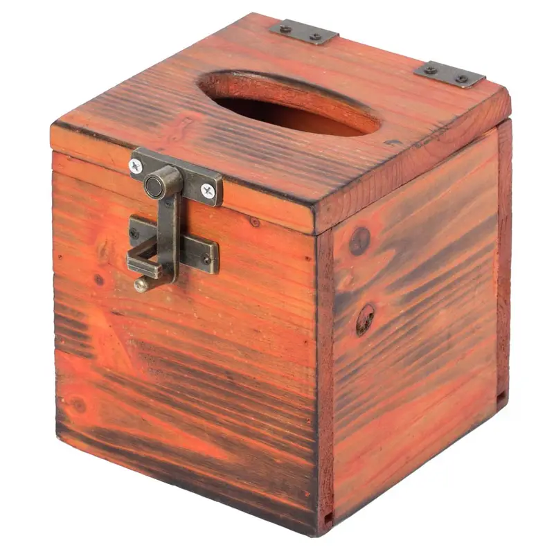 square wooden rustic lockable tissue box cover holder Product details 2
