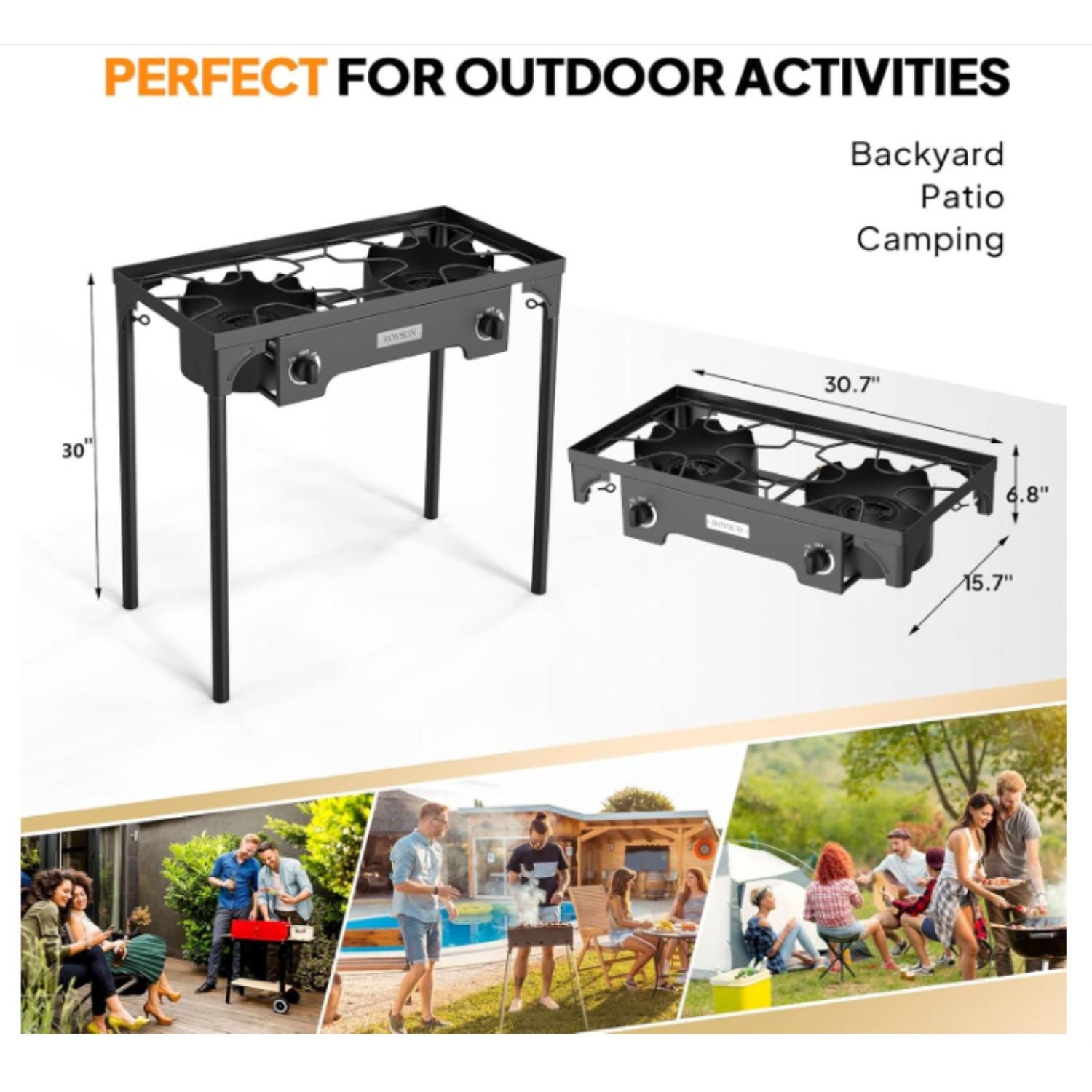 2 Burner Outdoor Propane Gas Stove 150, 000 BTU High Pressure Stand Cooker for Backyard Cooking Camping Home Brewing Canning Turkey Frying, 20 PSI Regulator