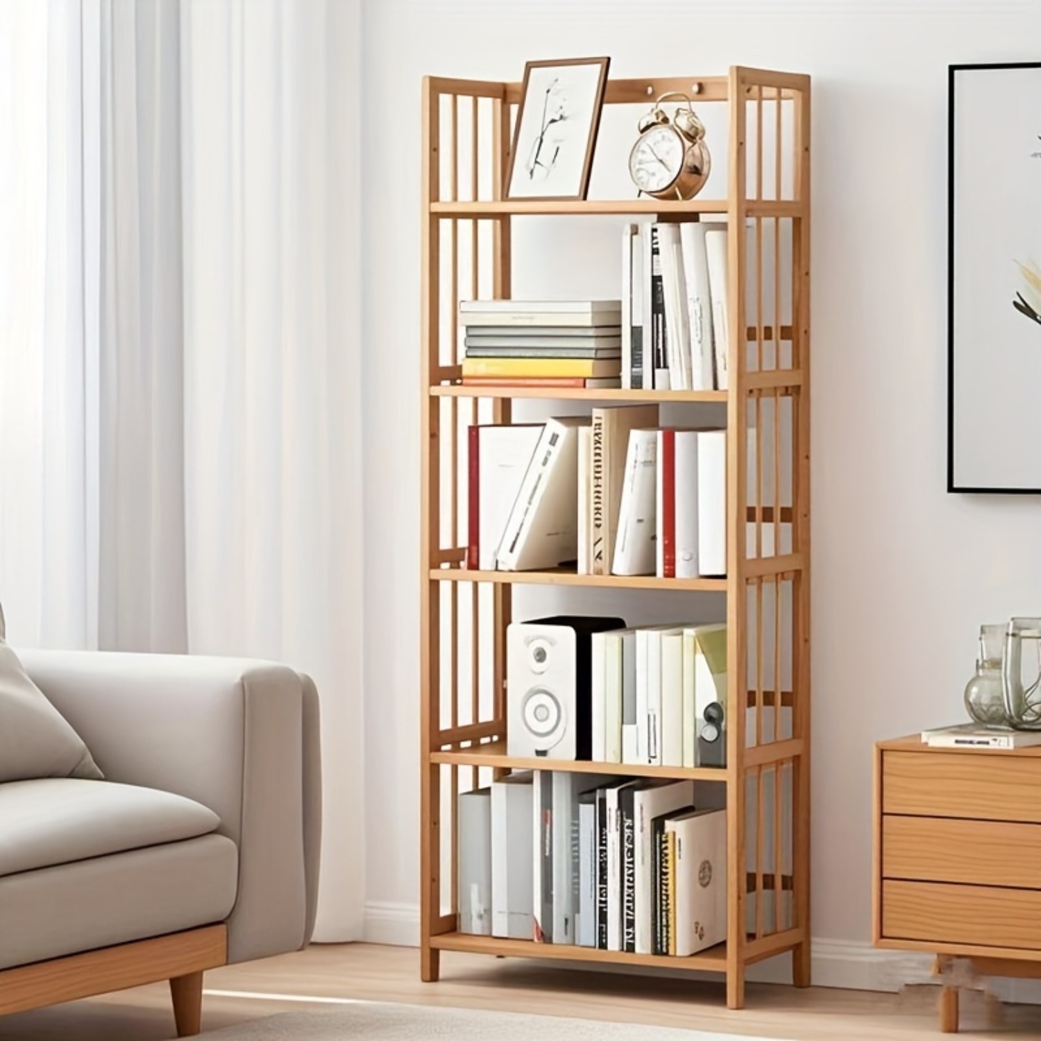 5 tier portable bamboo bookshelf multipurpose storage display shelf for home office   bamboo       minimalist vertical display space saving easy assembly