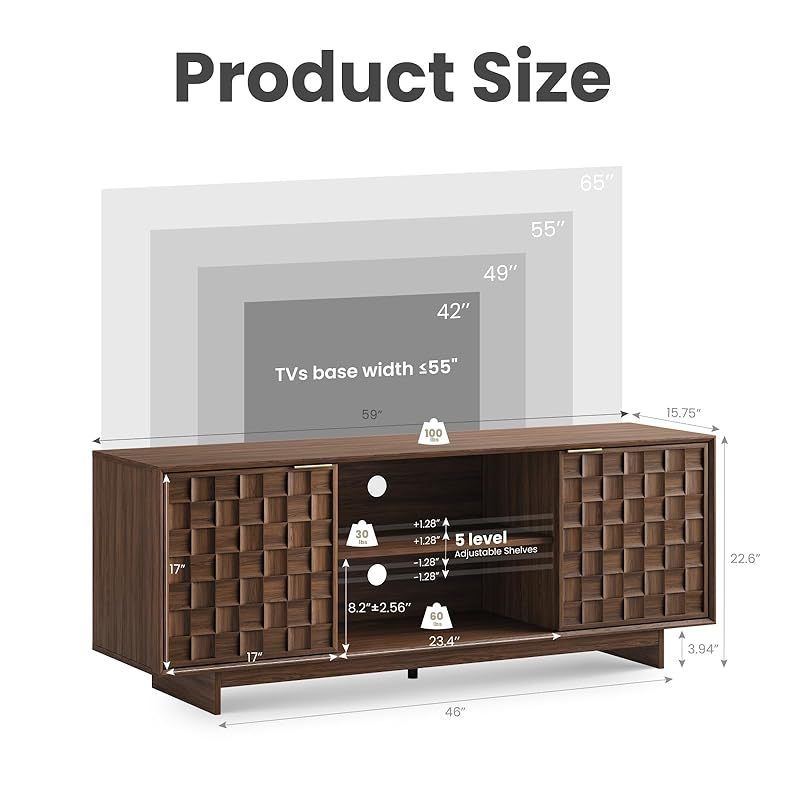 COLAMY TV Stand with Two Doors， Entertainment Center 59