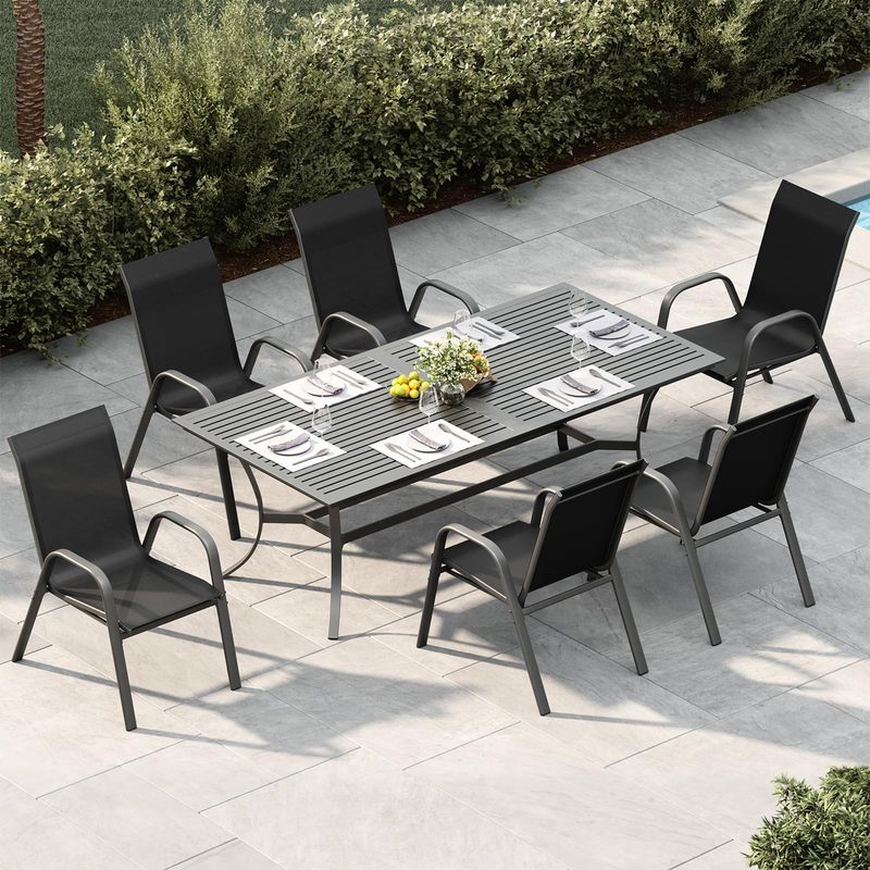 Set of 6 Brown Outdoor Patio Chairs with High Back, Stackable and All-Weather Resistant Textilene Fabric, Perfect for Backyard, Poolside, Garden, and Balcony Dining