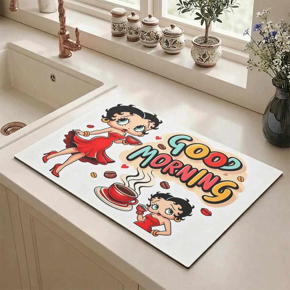 Cute Cartoon Style Dish Drying Mat, Absorbent Quick Dry Non Slip Rubber Counter Drying Mat, Bar Coffee Maker Table Placemat, Cups Dishes Drainer Pad, Pet Feeding A