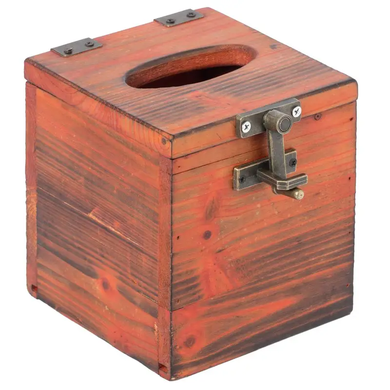 square wooden rustic lockable tissue box cover holder Product details 6