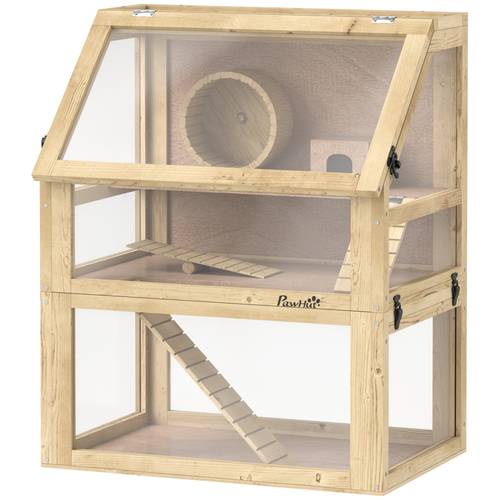 3 tier wooden hamster cage w detachable hut exercise wheel ramps 24 x 16 x 29 5