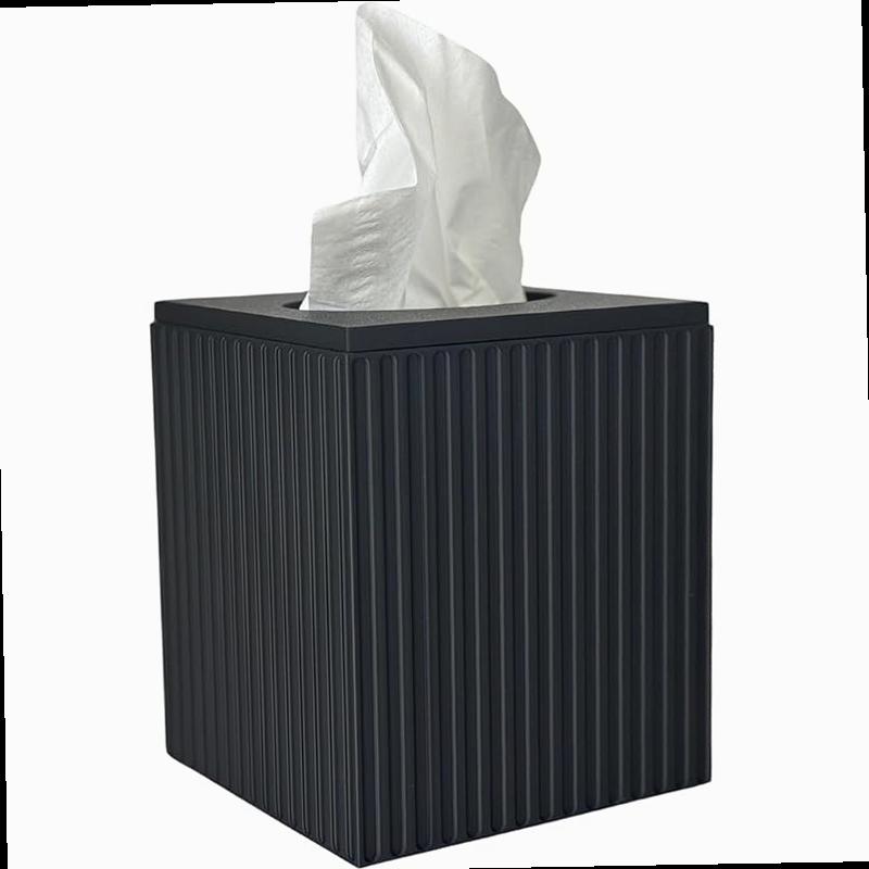 tissue box cover square facial tissue holder storage for bathroom vanity countertops dressers night stand parlors and offices fluted 1 black Product details 0