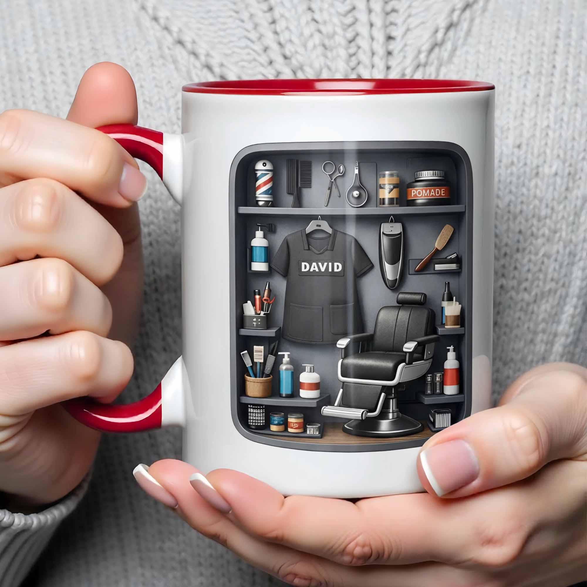 Personalized Barber 3d Effect Ceramic Mug, Hair Stylist Gift, Barber Shop Coffee Cup, Gift For Him, Hairdresser Appreciation, Birthday Gift