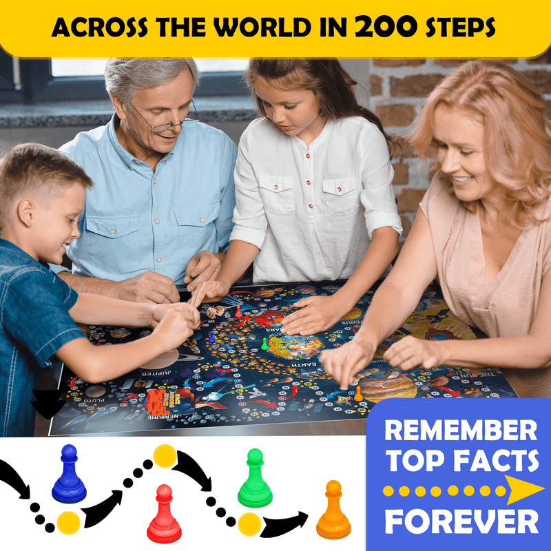 QUOKKA Board Game 1 to 10 Players - Learning, Educational - Geography, World - 100 Question Cards, Top Facts - Kids, Teens, Adults, Family