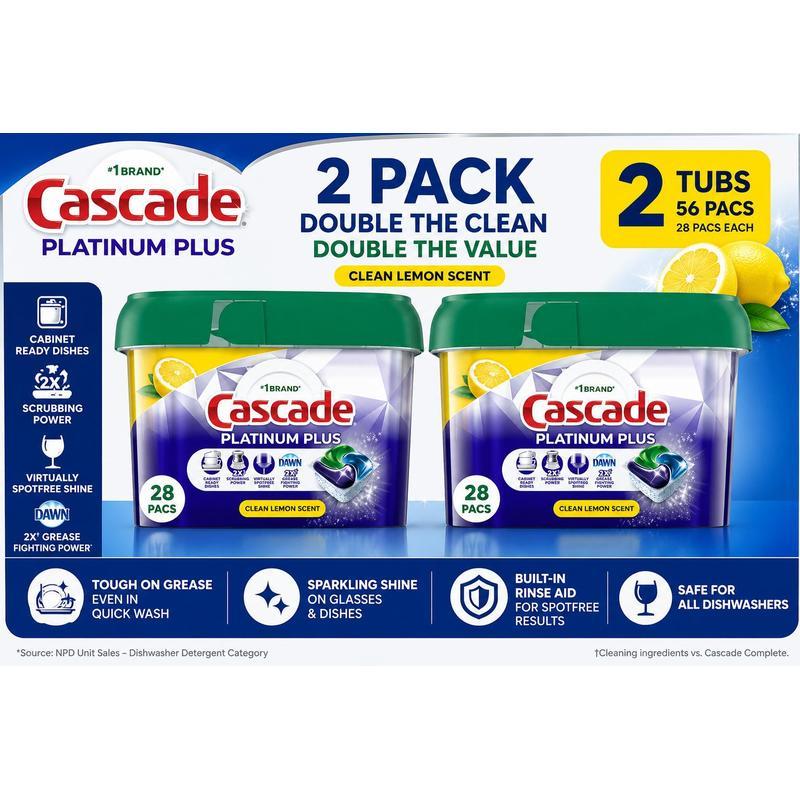 TEMU 2 Pack Cascade Lemon Scent Dishwasher Detergent Pods 28 Ct