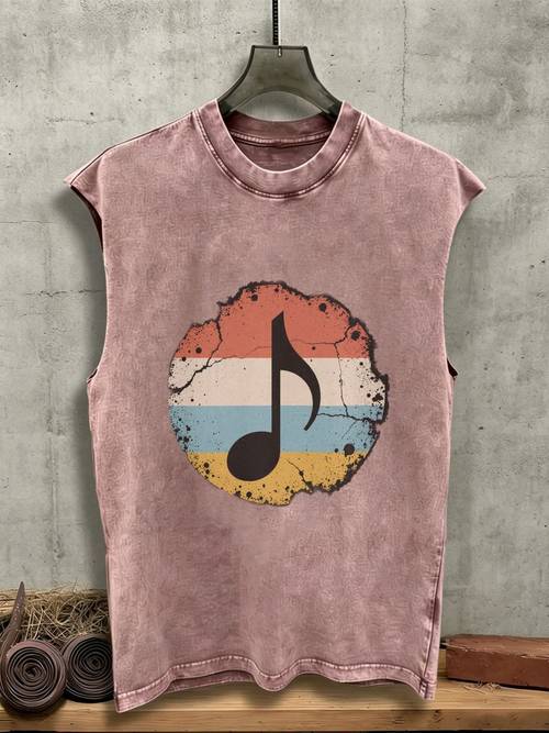 vintage distressed music note sleeveless tee for men 100 cotton oversized tank top retro washed graphic muscle shirt summer streetwear casual loose fit