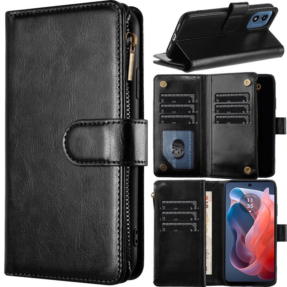 

For Moto Edge (2022) Luxury Wallet Card Id Zipper Money Holder Case Cover