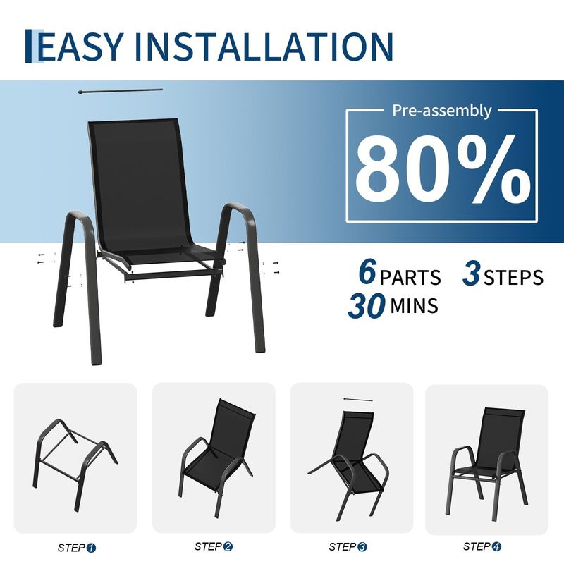 Set of 6 Brown Outdoor Patio Chairs with High Back, Stackable and All-Weather Resistant Textilene Fabric, Perfect for Backyard, Poolside, Garden, and Balcony Dining