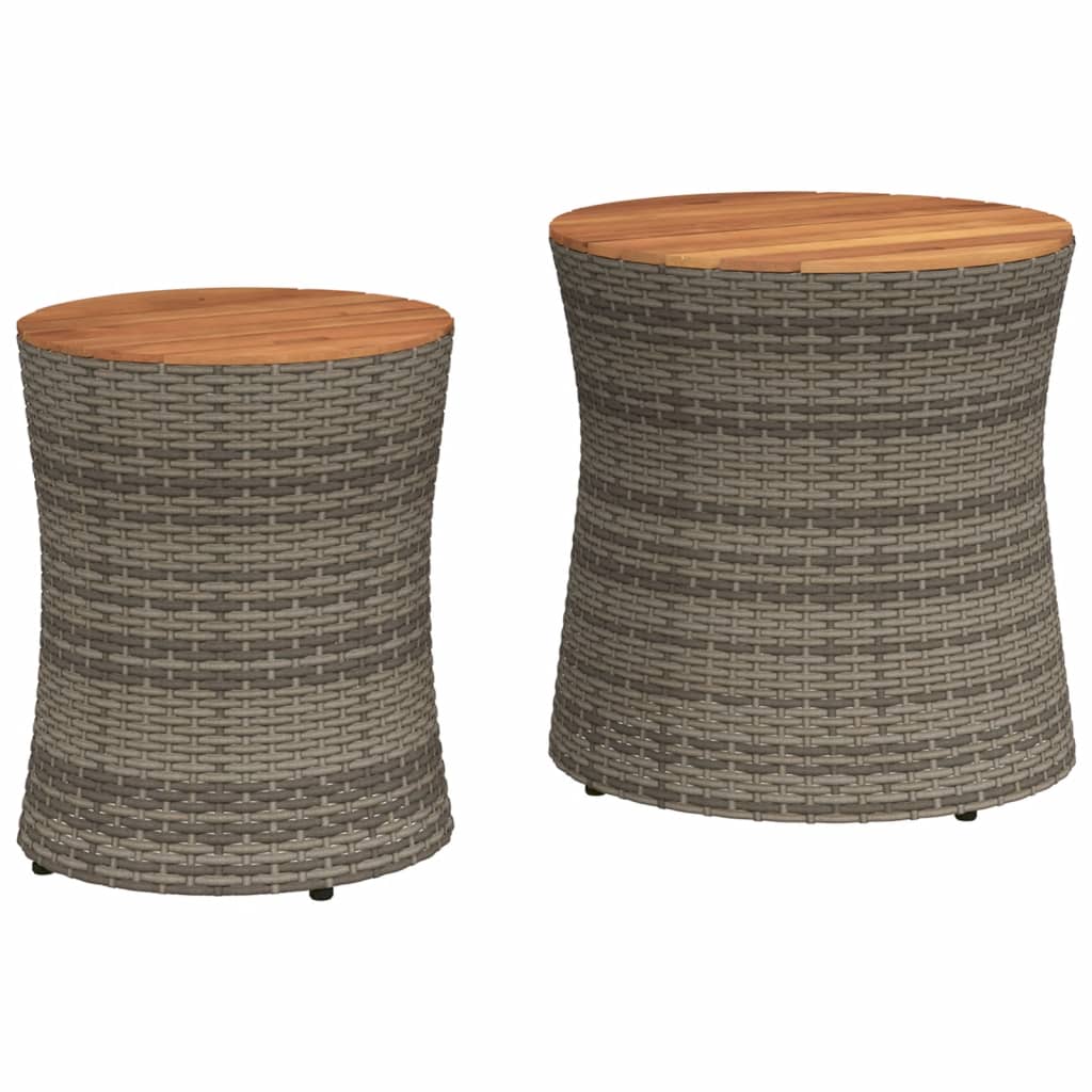 vidaXL Patio Side Tables 2 pcs with Wooden Top Beige Poly Rattan
