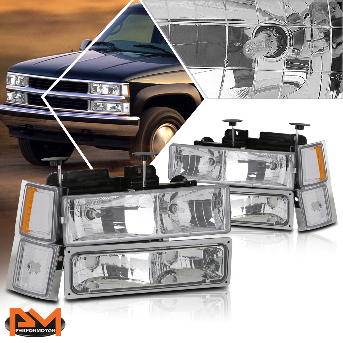 For 94-99 Chevy C/k Pickup Headlight/lamps Chrome Housing