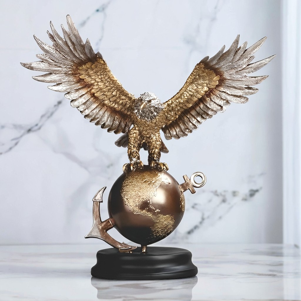 13" Eagle on Globe Figurine - Majestic Home & Office Decor