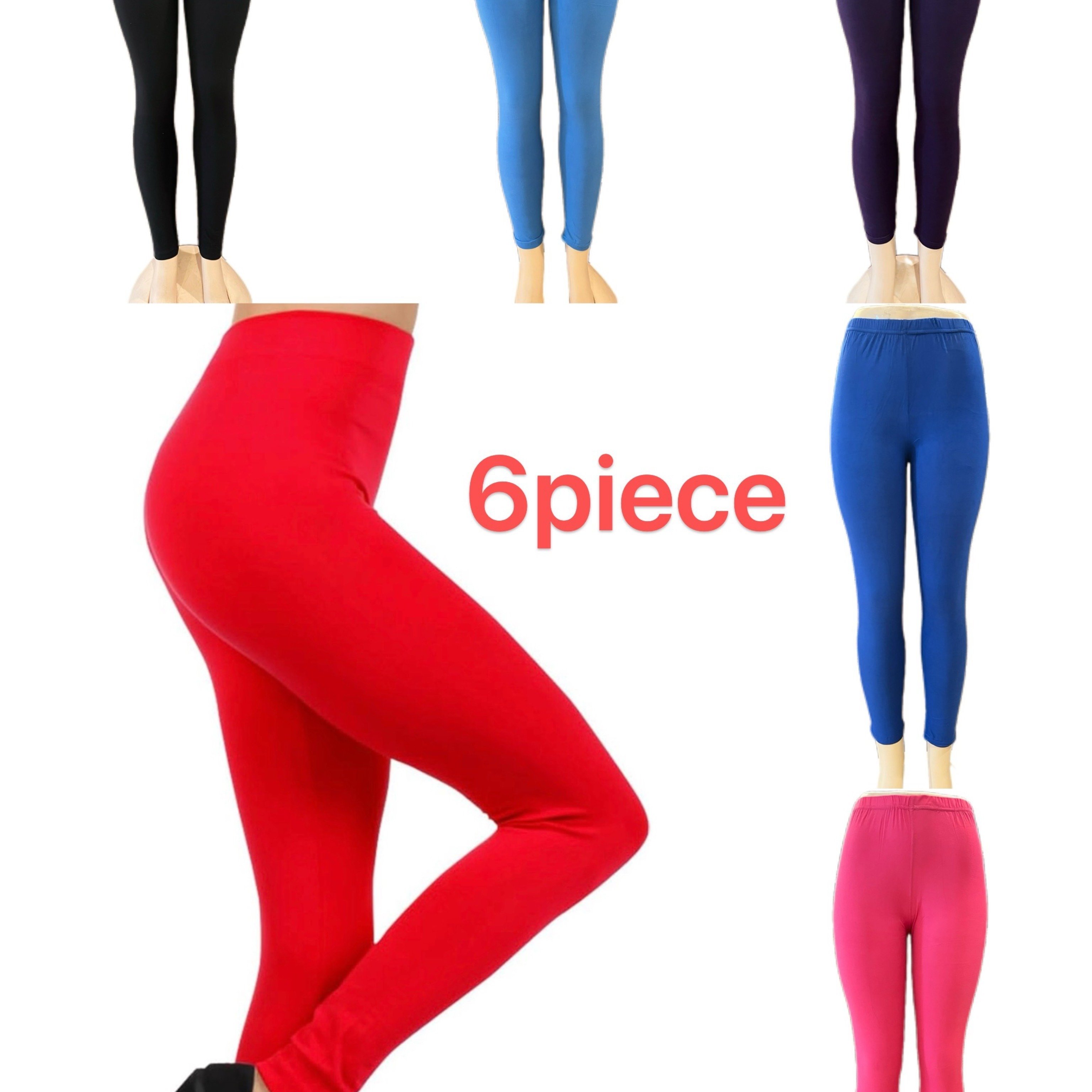 

918a 6 Pieces High Waist Plain Yoga Leggings - Comfortable Casual Sweatpants - Stretchable, Moisture-wicking For Fitness & Everyday Style Mixed Colors