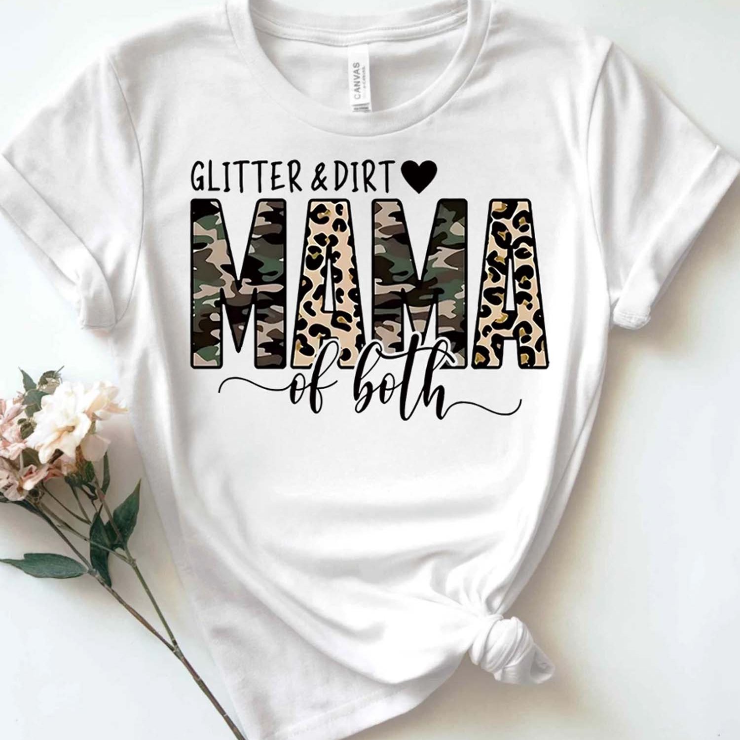 TEMU Women' Pure - Cotton T - Shirt: "glitter & Dirt Mama" Camo And Leopard Theme 1