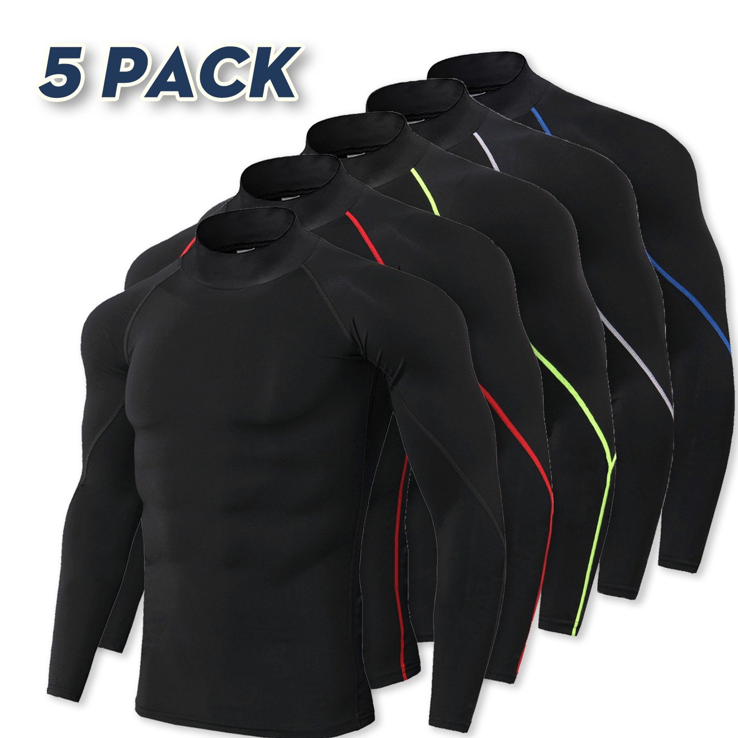 TEMU 5 Dry Long Sleeve T-shirts For Men, Gym, , , Turtleneck Tight Athletic