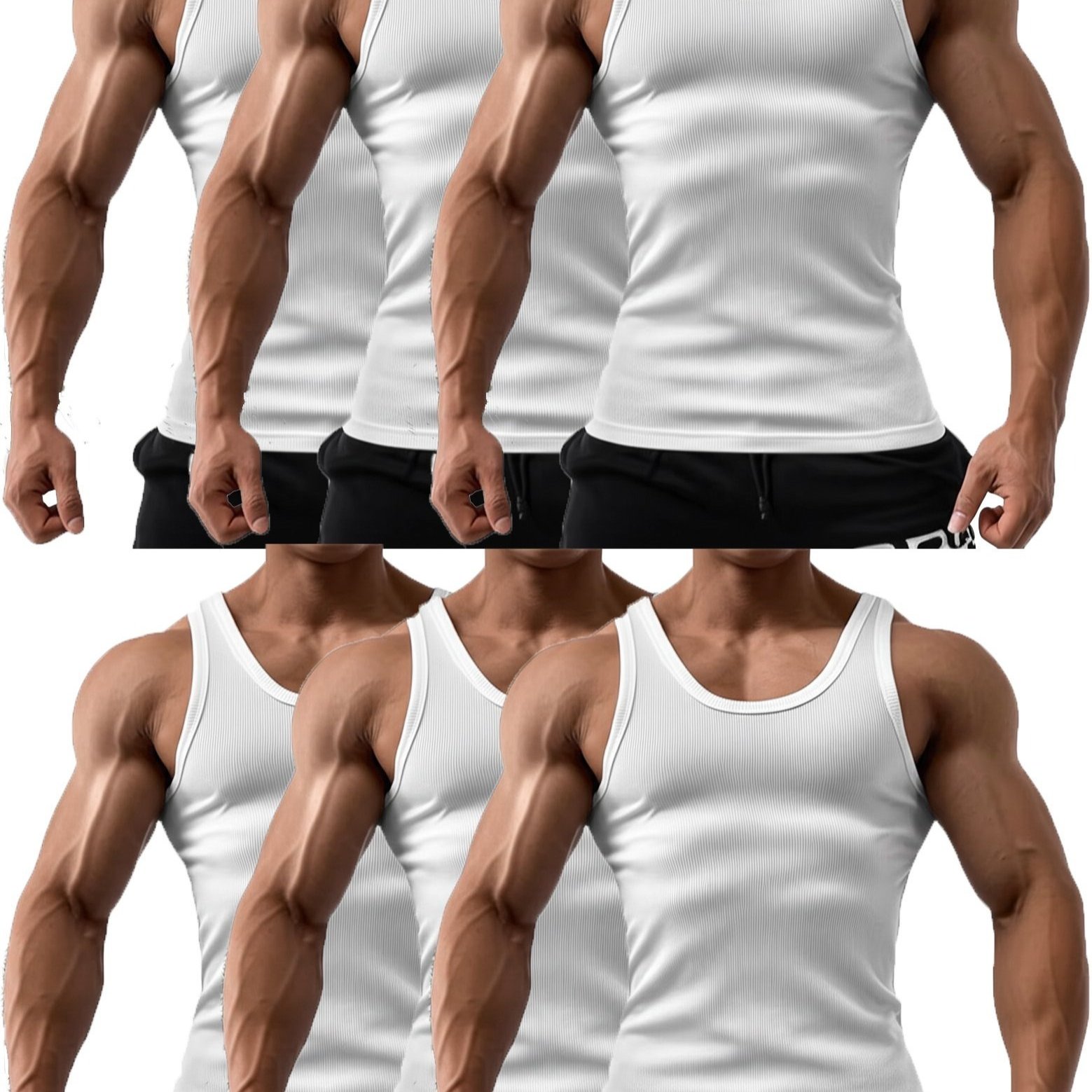 TEMU 6 Pcs Men' Color 100% Cotton Tank Tops Crew Neck A Shirt Daily Wear Basic Underwear Regular Fit, Ribbed Texture Sleeveless Vest For Gym And