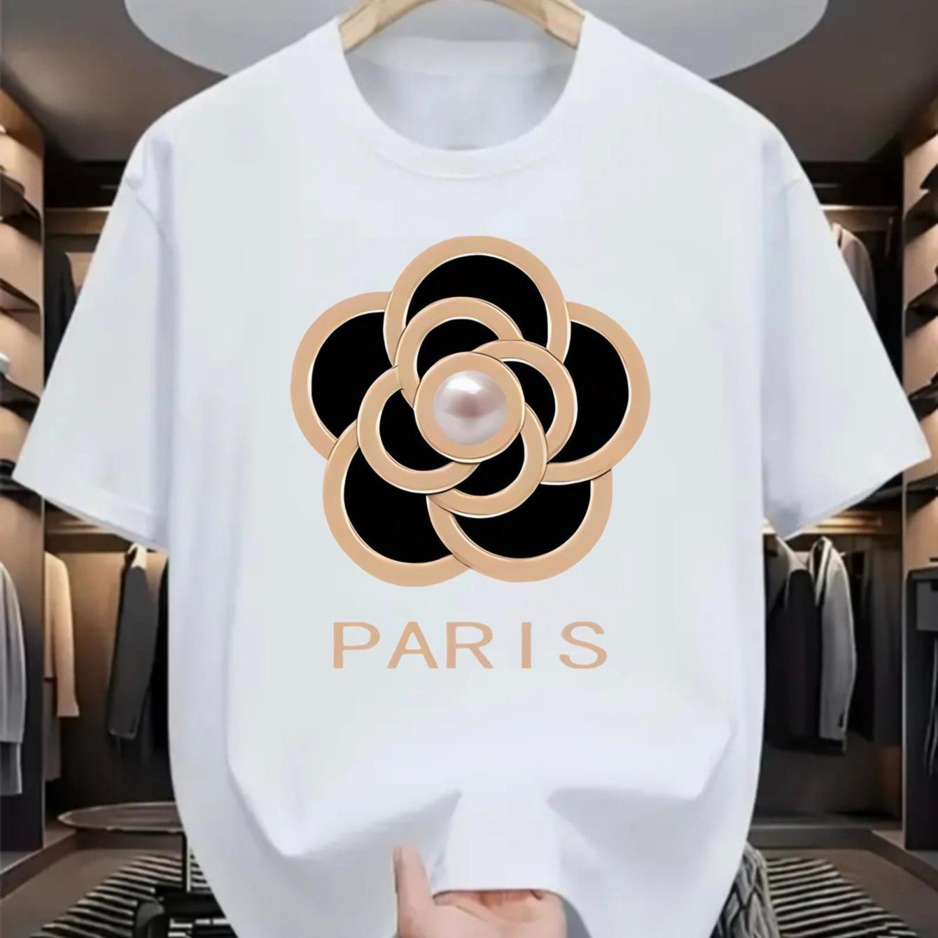Casual Round Neck White Tee Featuring A Parisian , Religious Streetwear Design, Men T Shirt, Graphic Tee Men