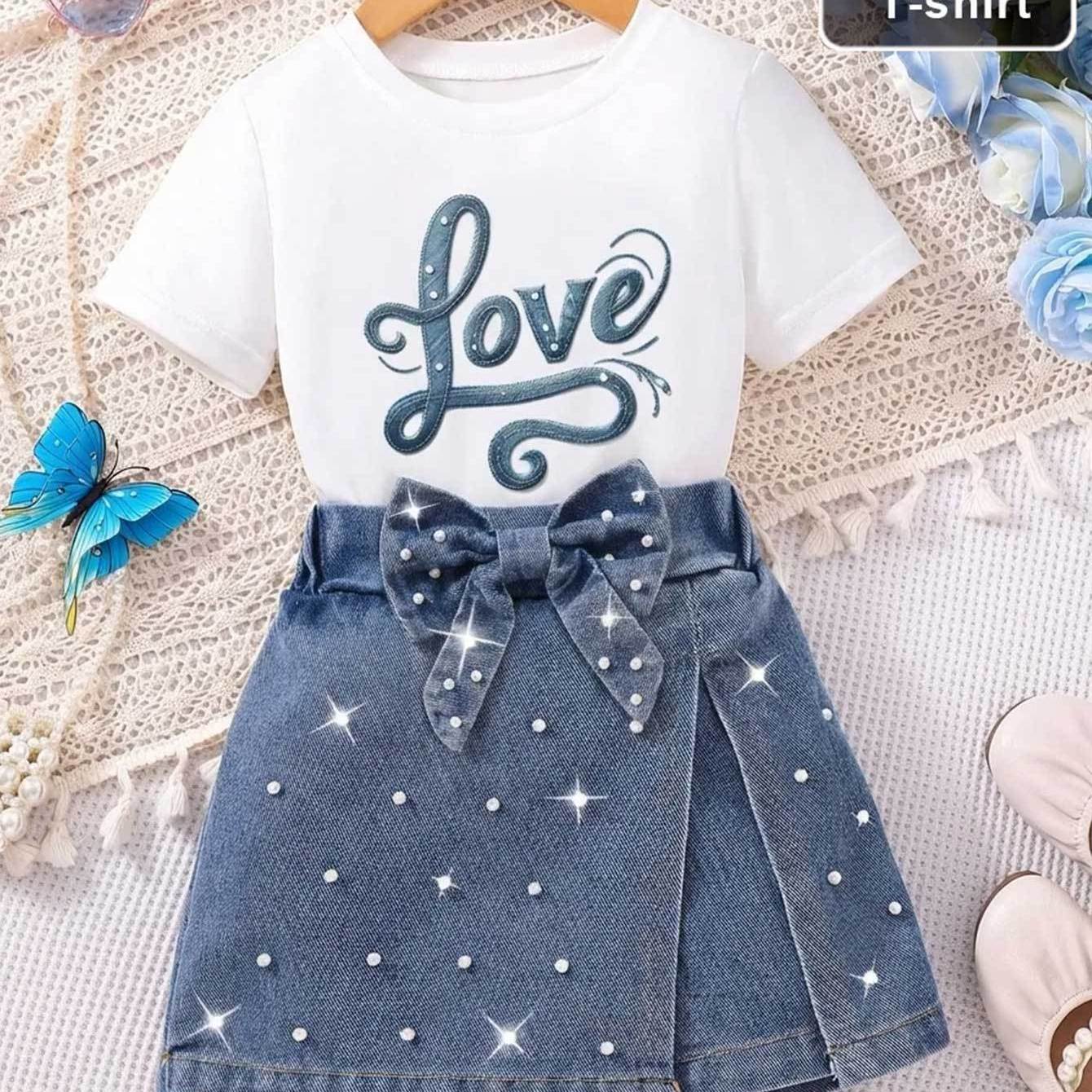 Girls Kids White Crew Neck Short Sleeve T-shirt Print Graphic Tee Casual Summer Tops For Children Birthday Gift