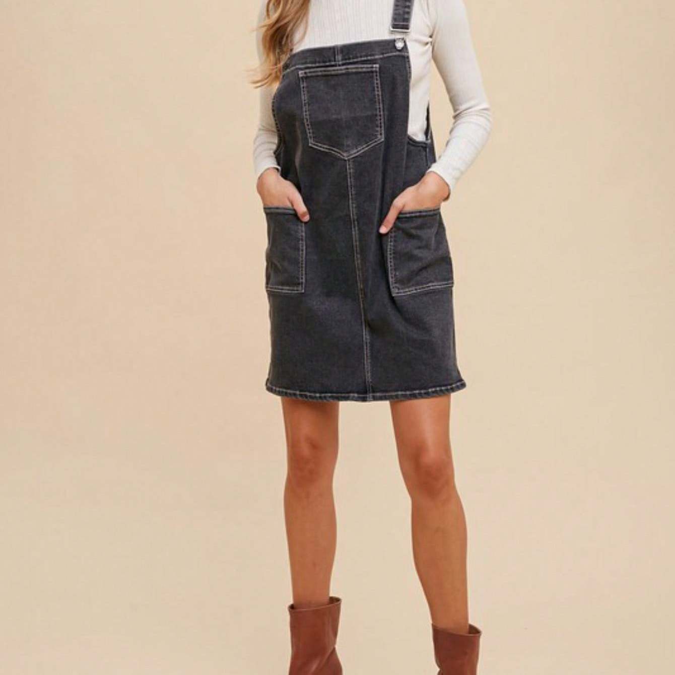 overall knee length dress Cavosen Womens Overall Dress Knee Length Black Sleeveless Jumper Dress Midi Fashion Zipper Buckle Adjustable Plain Overall Dress Square Neck Dress