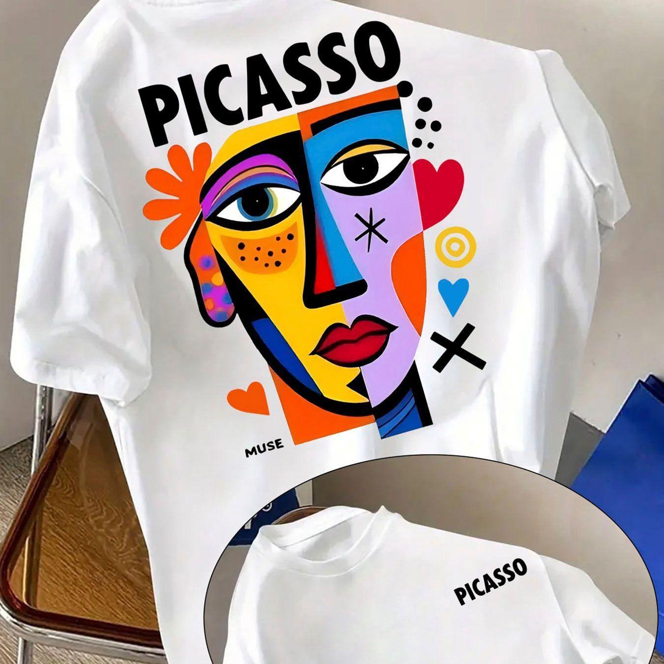 Colorful Abstract T-shirt - Unique Geometric Shapes With 'picasso' And 'muse' Print - Stylish Crew Neck Tee For - Perfect Gift For Art Enthusiasts And