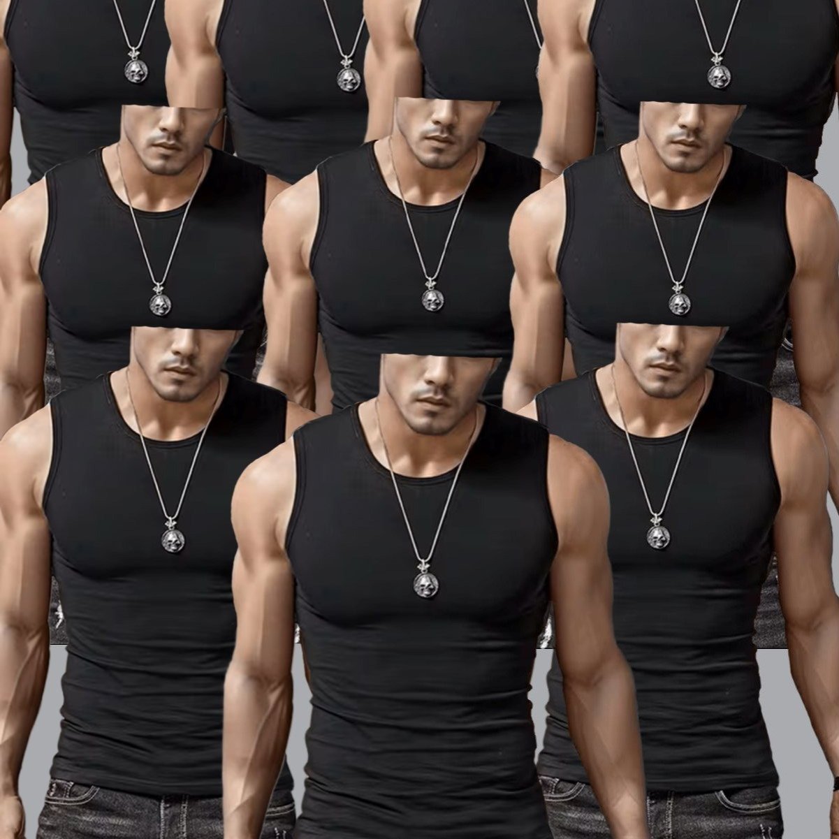 TEMU 10 Pcs Men's Cotton Sleeveless Tank Tops, Black, White, Sleeveless Fitness Undershirts, Comfortable Breathable Round Neck Vests