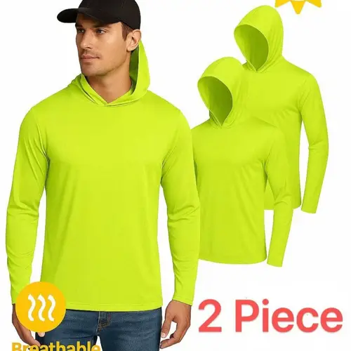 2 piece men lightweight long sleeve hoodie high visibility sun protection